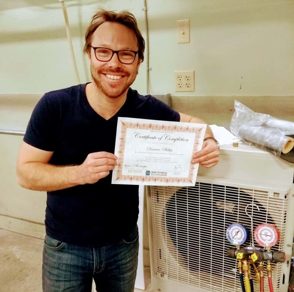 Certified heat pump cleaning technician Damian Phillips with NEMA technical certification Nova Scotia